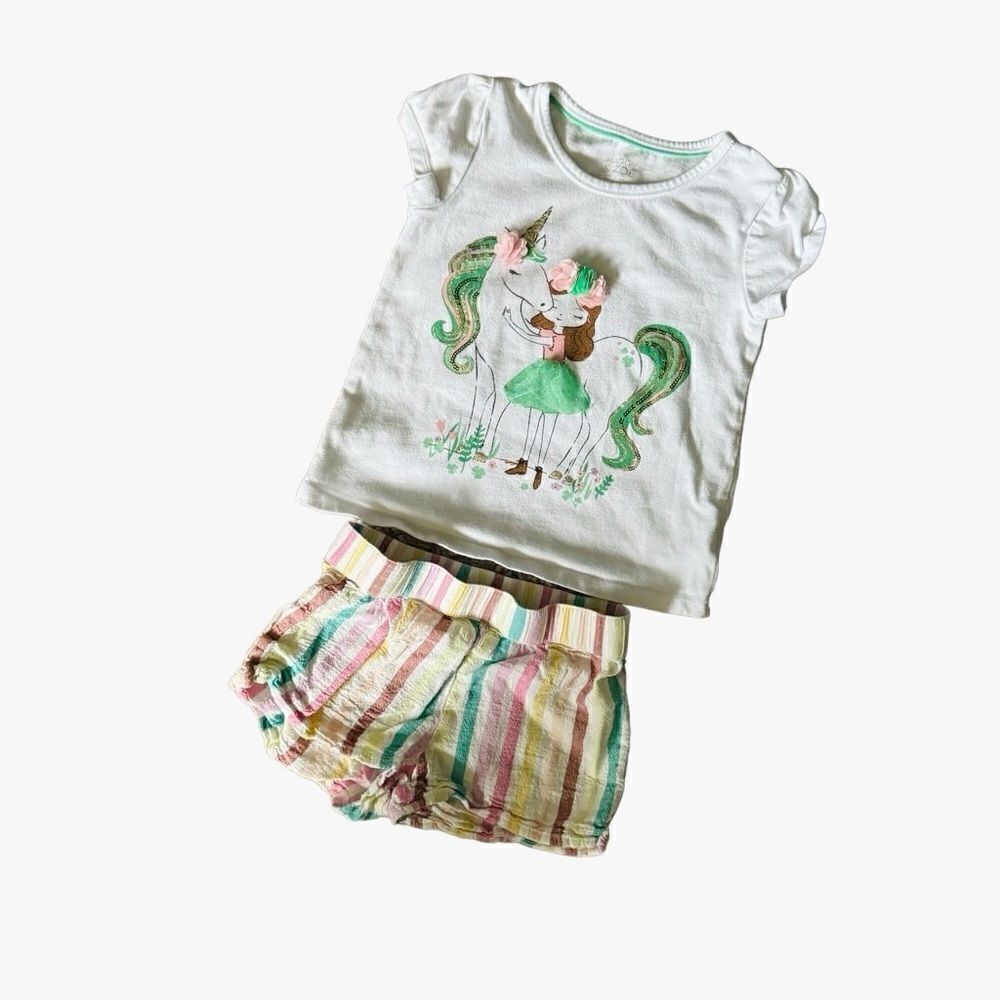 Jumping Beans & Maggie & Zoe Bundle Unicorn Top & Striped Shorts Size 5